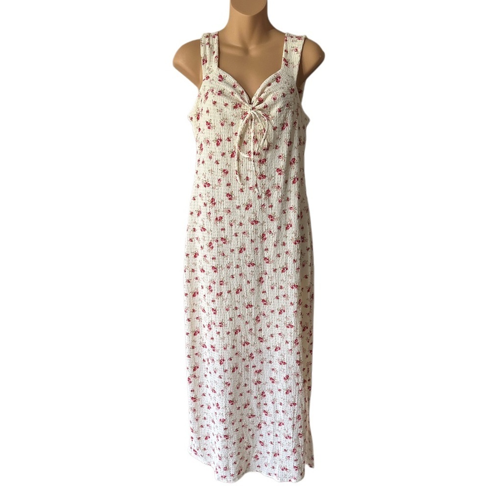 See You Monday White with Red Floral Maxi Dress